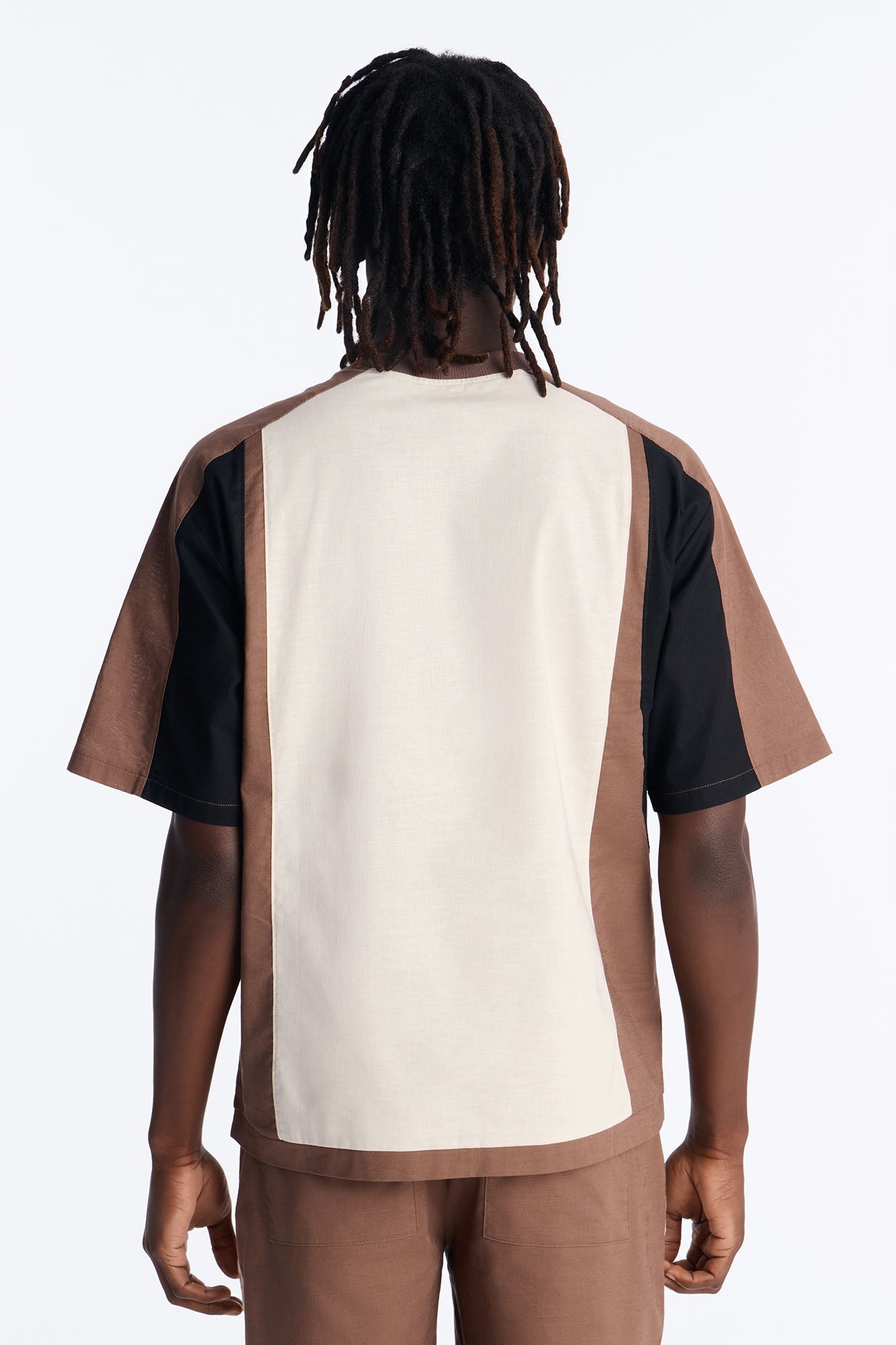 Basic Color Block Short Sleeve Tee - Brown/combo image 4