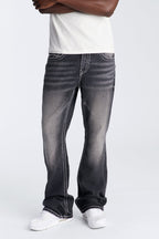 Heavy Stitch Back Flap Stacked Slim Flare Jean - Black Wash image 1