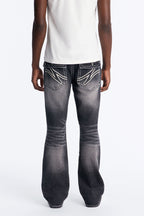 Heavy Stitch Back Flap Stacked Slim Flare Jean - Black Wash image 4