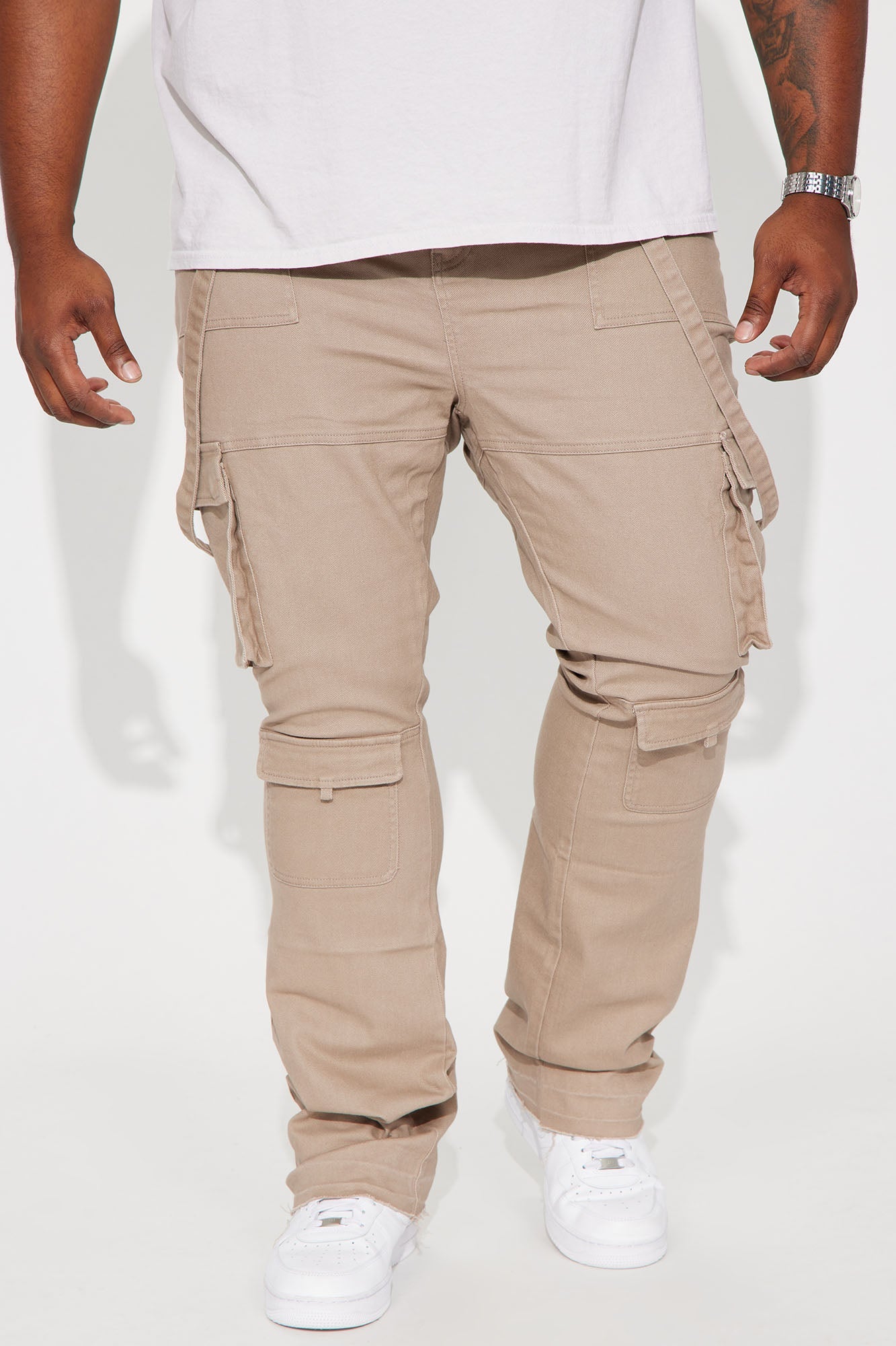 Strapped In Cargo Stacked Skinny Flare Jeans - Taupe image 2
