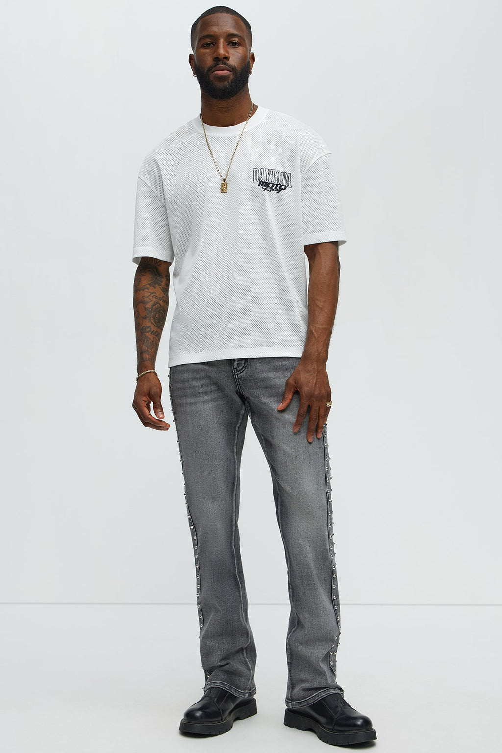 Stacked Slim Flare Stud On The Side Jeans - Black Wash image 2