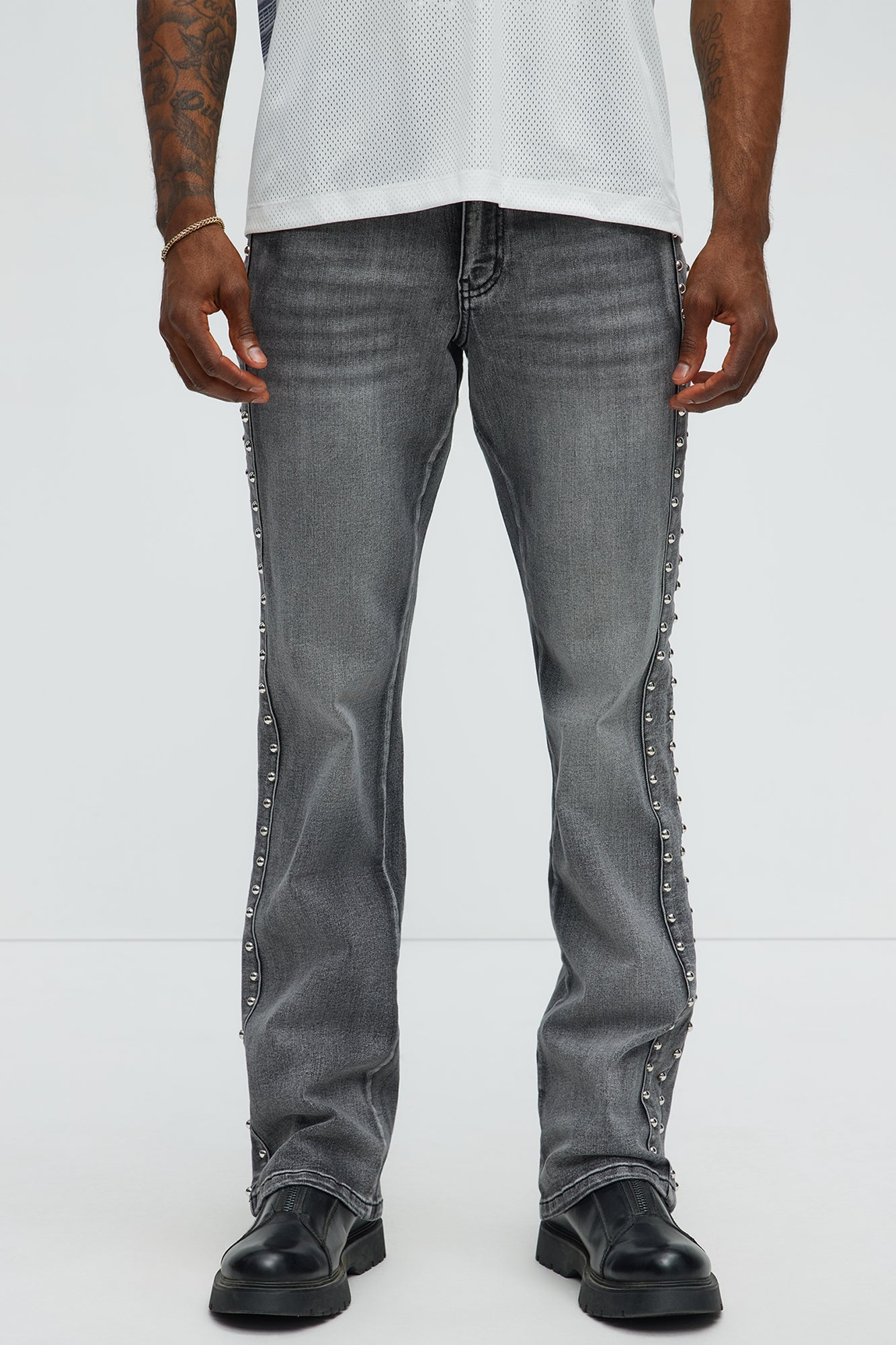 Stacked Slim Flare Stud On The Side Jeans - Black Wash image 1