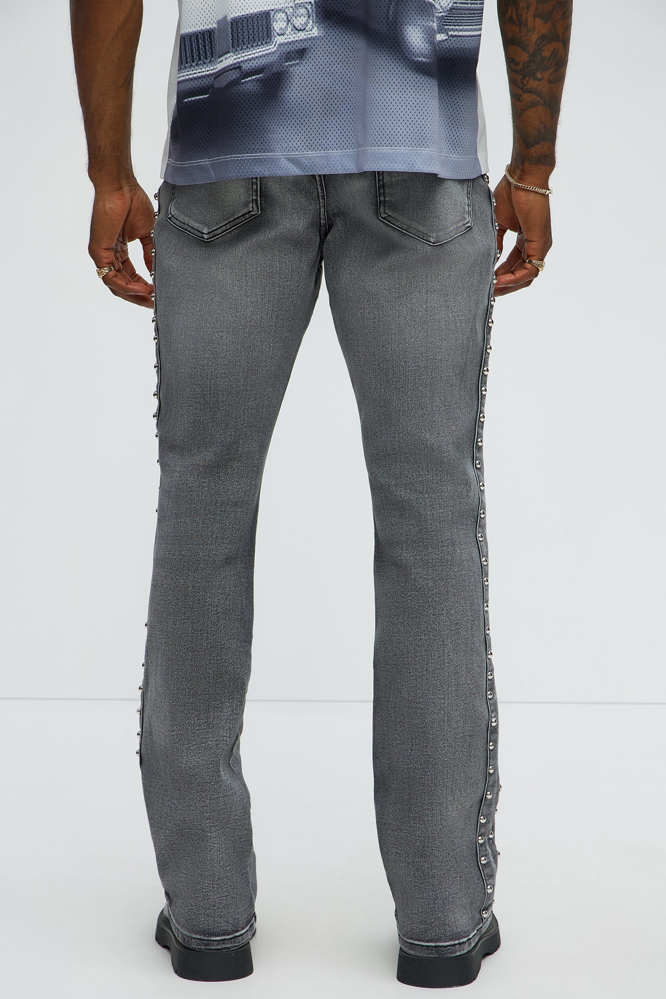 Stacked Slim Flare Stud On The Side Jeans - Black Wash image 4
