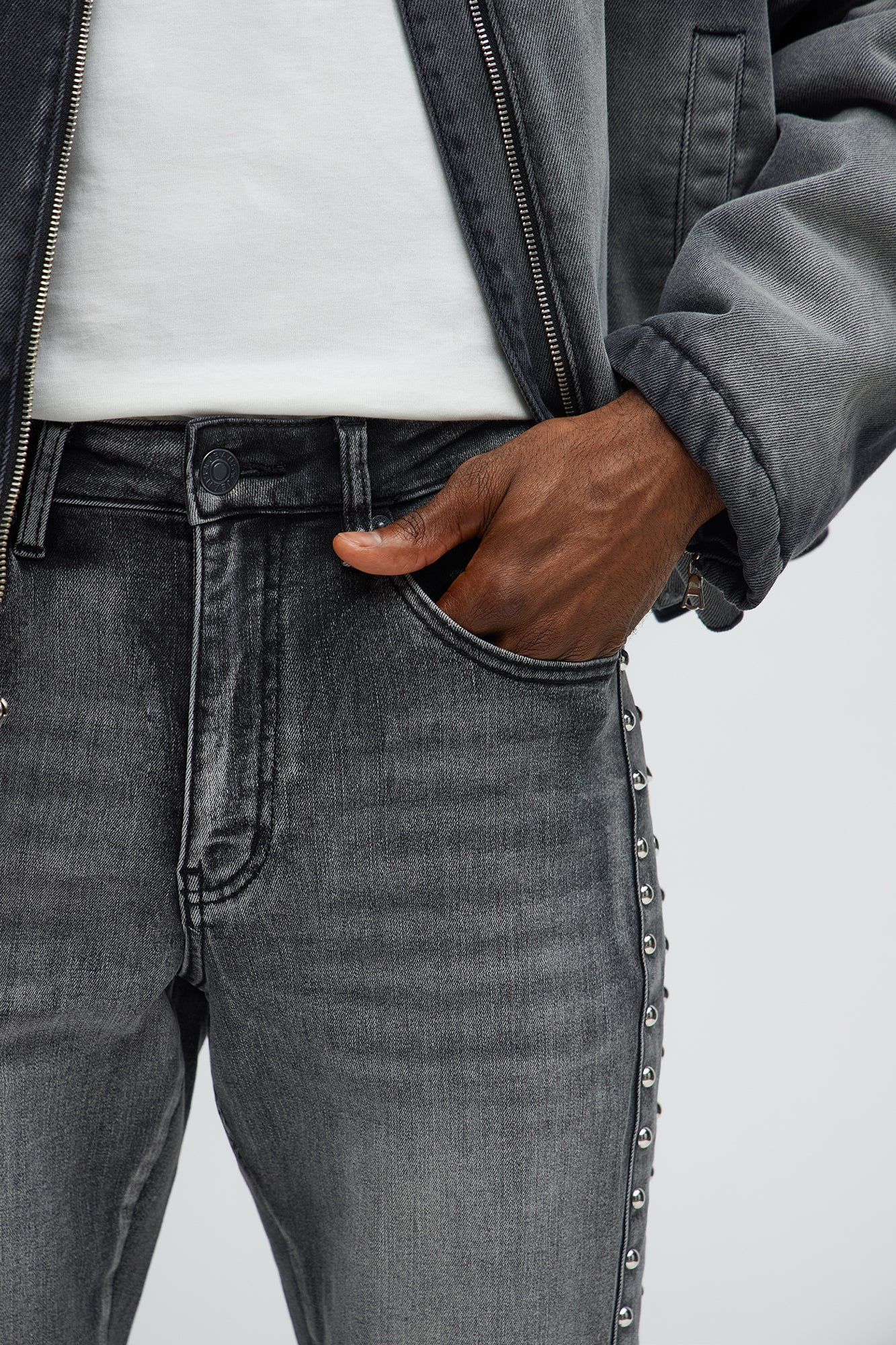Stacked Slim Flare Stud On The Side Jeans - Black Wash image 3