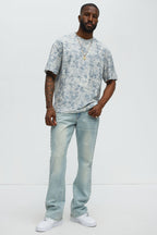 Distressed Relaxed Short Sleeve Tee Shirt - Cream image 2