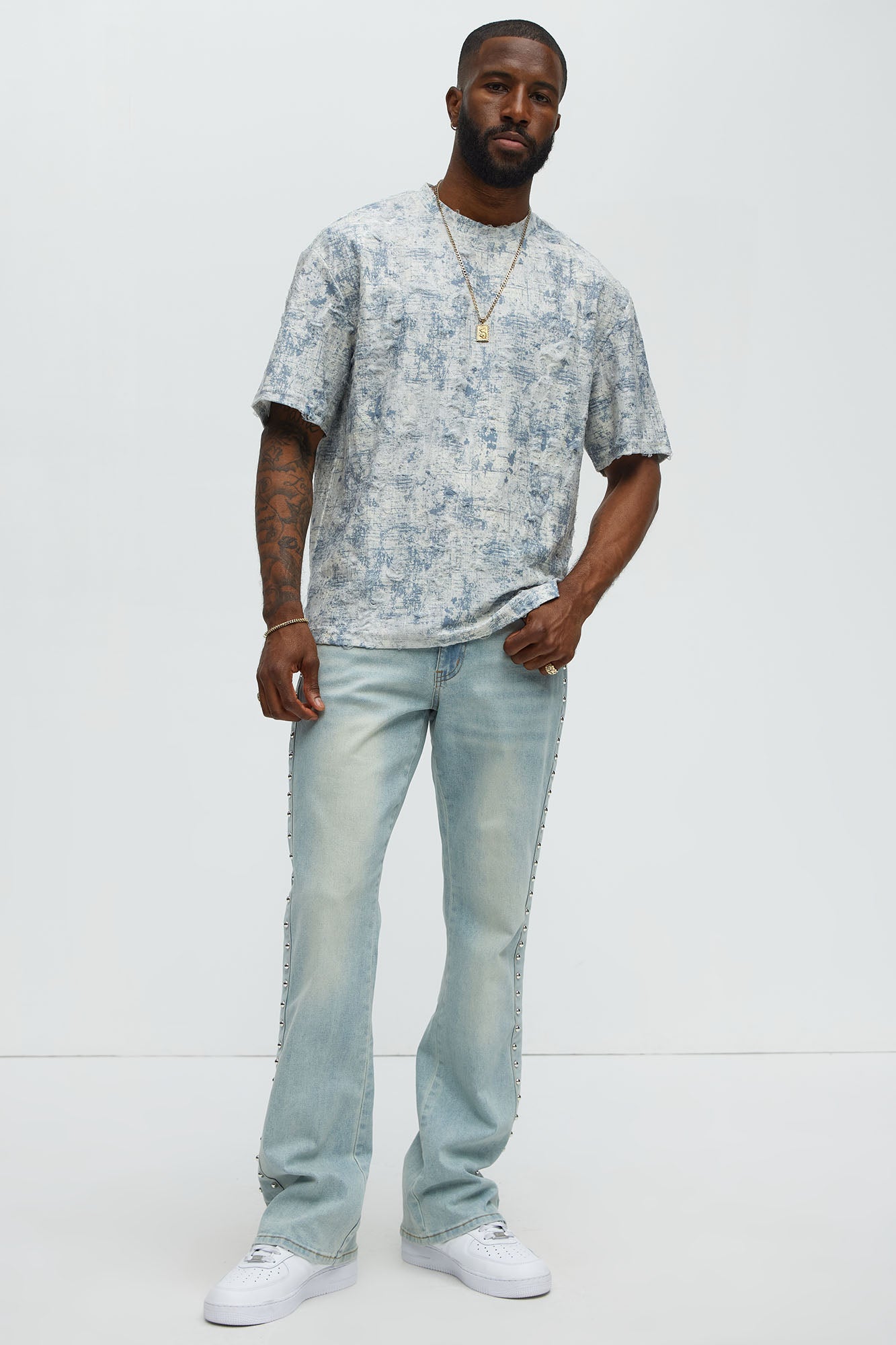 Distressed Relaxed Short Sleeve Tee Shirt - Cream image 2