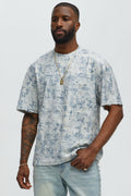 Distressed Relaxed Short Sleeve Tee Shirt - Cream image 1