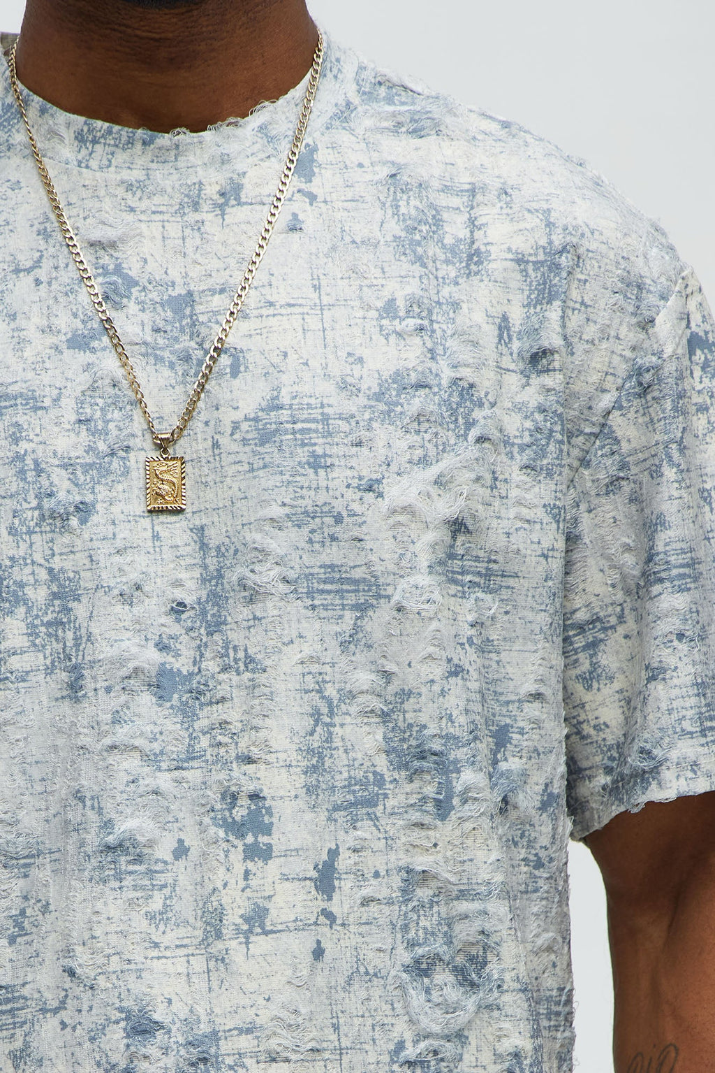 Distressed Relaxed Short Sleeve Tee Shirt - Cream image 3