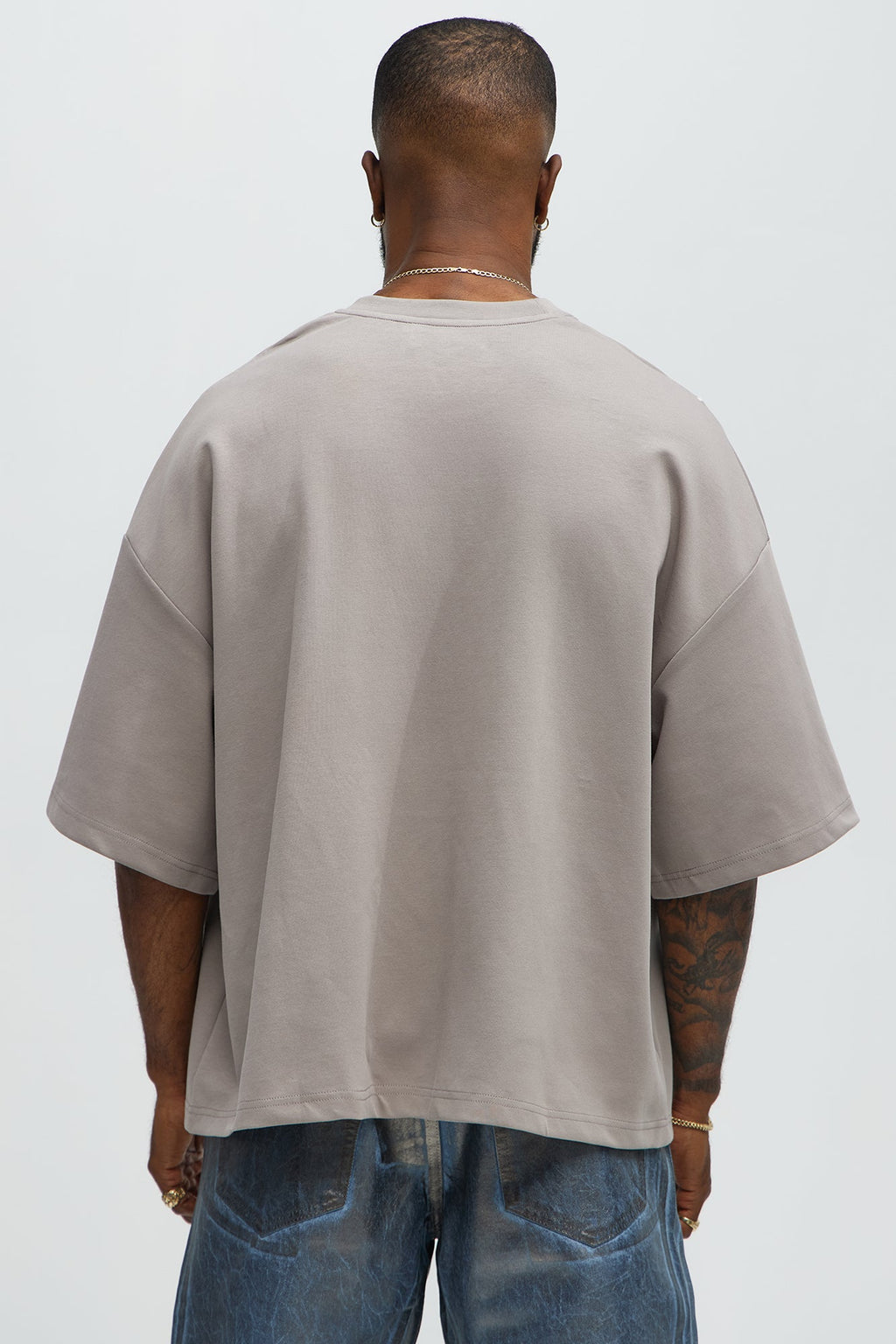 Vertical Wavy Contrast Stitch Boxy Cropped Tee - Taupe image 4