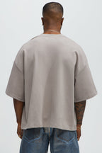 Vertical Wavy Contrast Stitch Boxy Cropped Tee - Taupe image 4