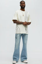 Circular Contrast Stitch Oversized Tee - Cream image 2