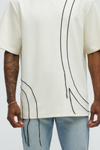 Circular Contrast Stitch Oversized Tee - Cream image 3