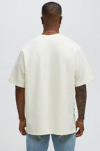 Circular Contrast Stitch Oversized Tee - Cream image 4