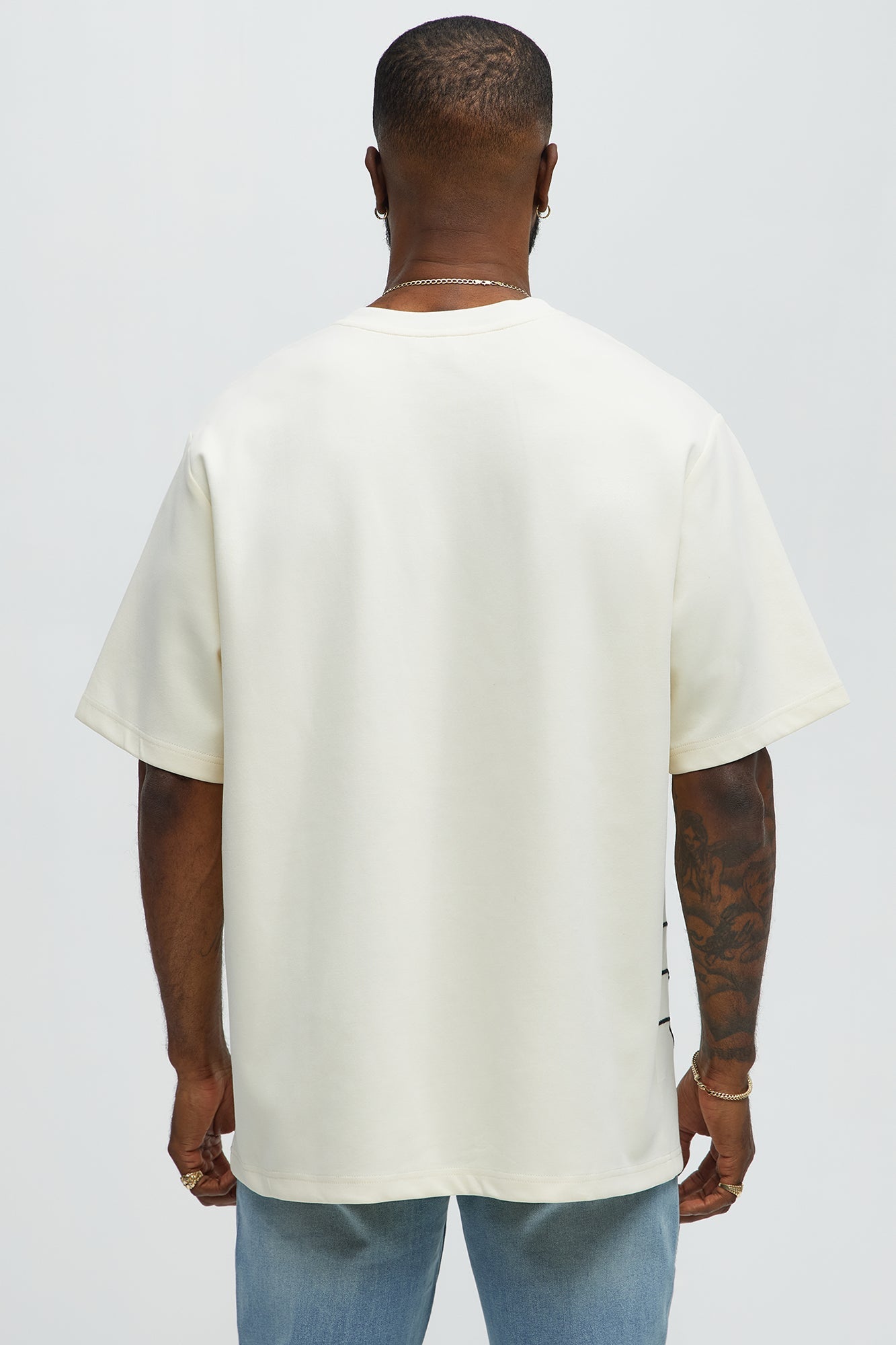 Circular Contrast Stitch Oversized Tee - Cream image 4