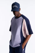 Basic Color Block Short Sleeve Tee - Purple/combo image 1