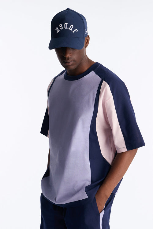 Basic Color Block Short Sleeve Tee - Purple/combo image 1