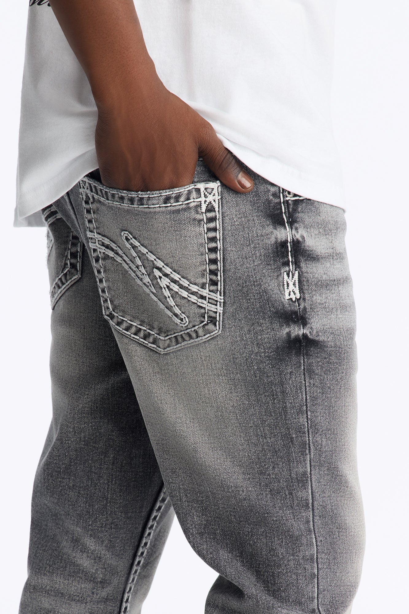 Heavy Stitch Stacked Skinny Flare Jean - Grey image 4