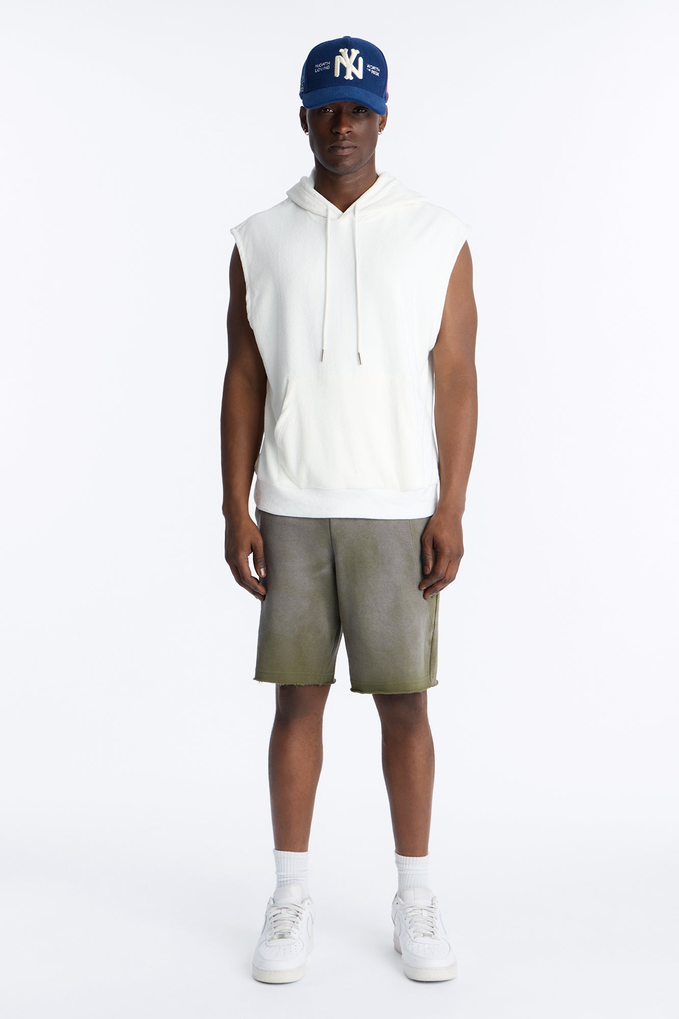 Classic Terry Cloth Sleeveless Hoodie - White image 2