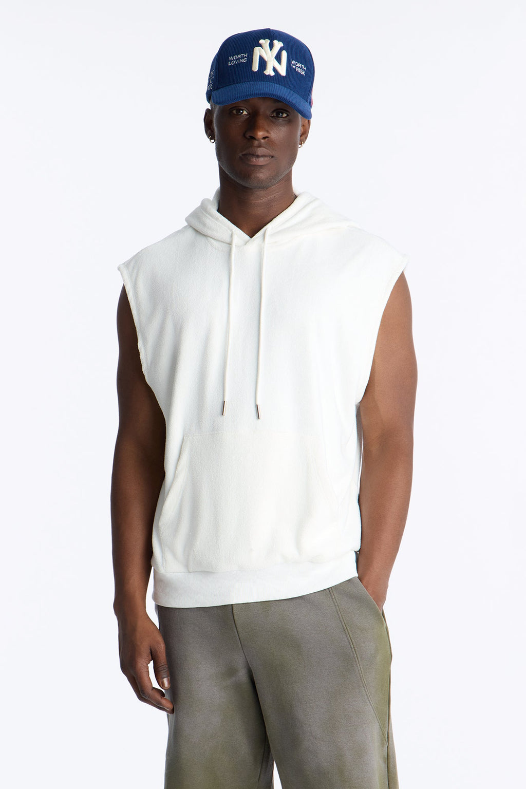 Classic Terry Cloth Sleeveless Hoodie - White image 1