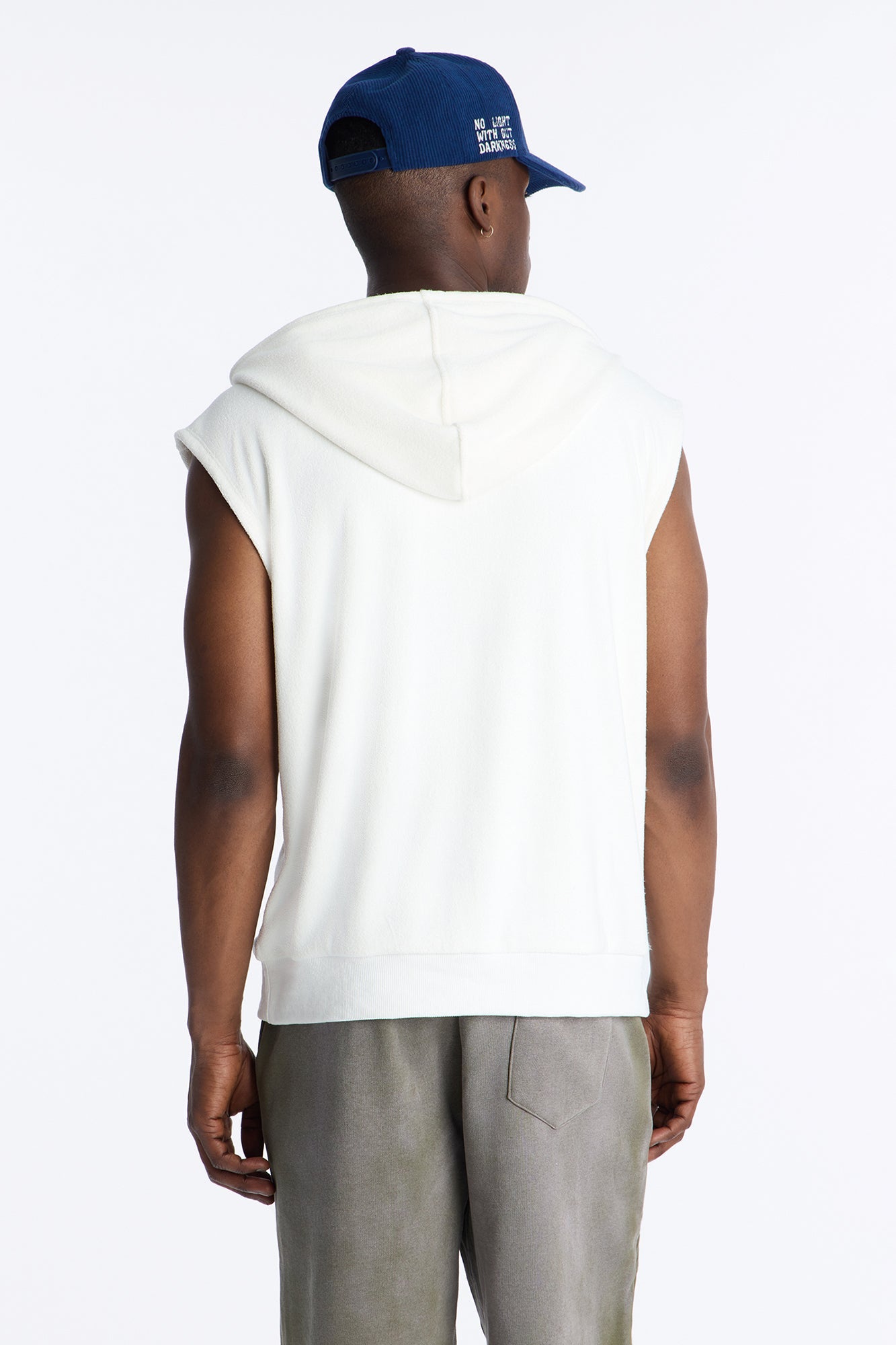 Classic Terry Cloth Sleeveless Hoodie - White image 4