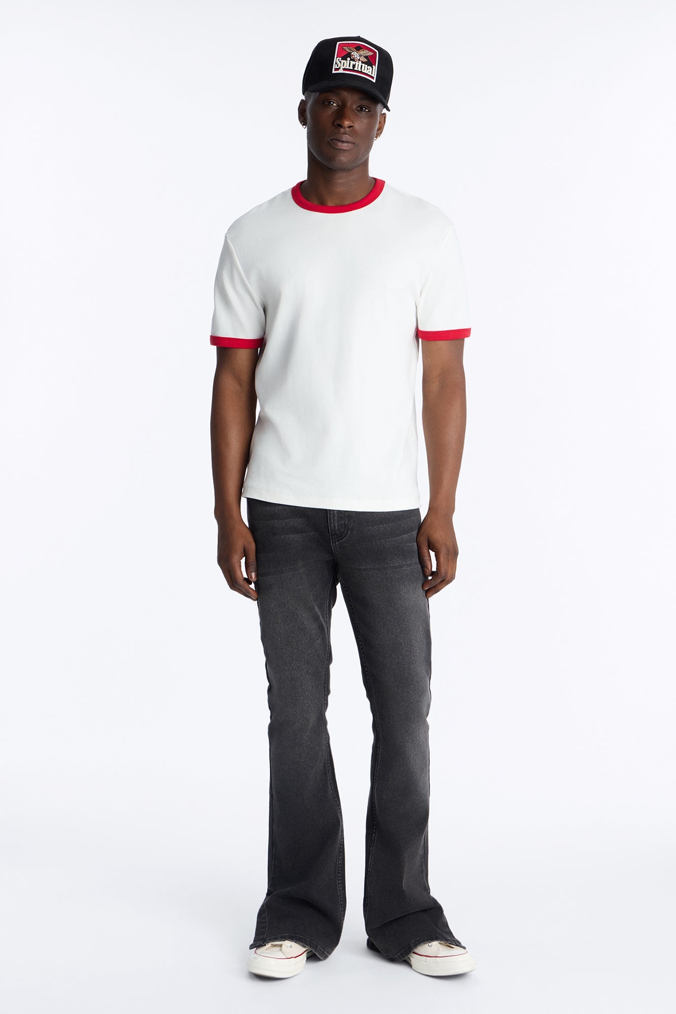 Upstanding Slit Stacked Skinny Flare Jean - Black Wash image 1