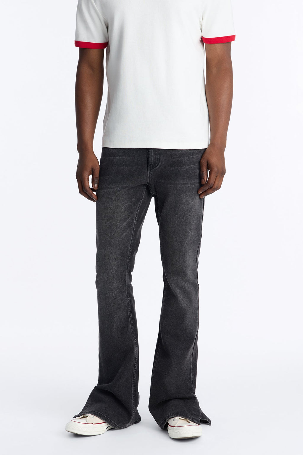 Upstanding Slit Stacked Skinny Flare Jean - Black Wash image 2