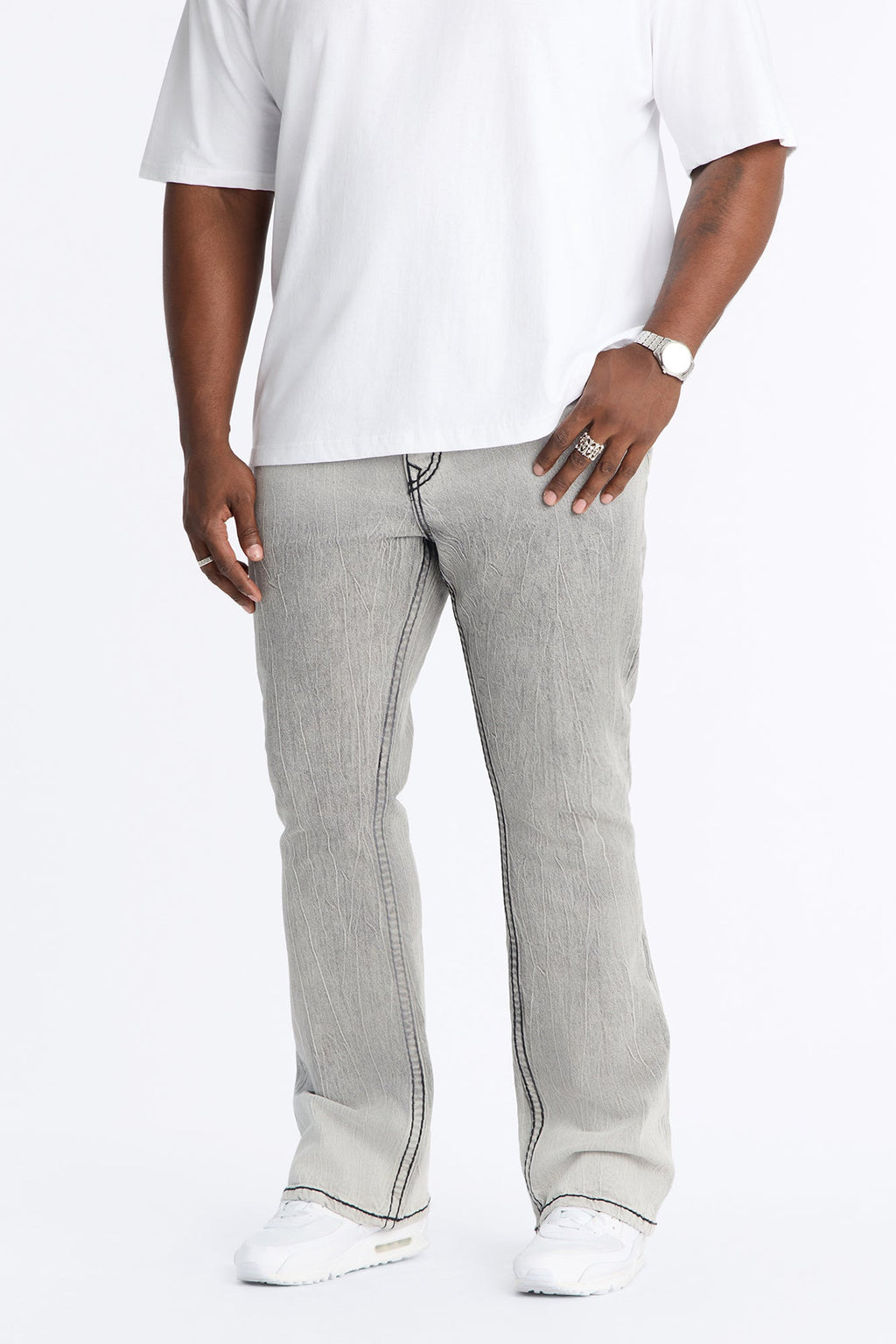 Heavy Stitch Sun Faded Stacked Skinny Flare Jeans - Grey image 4