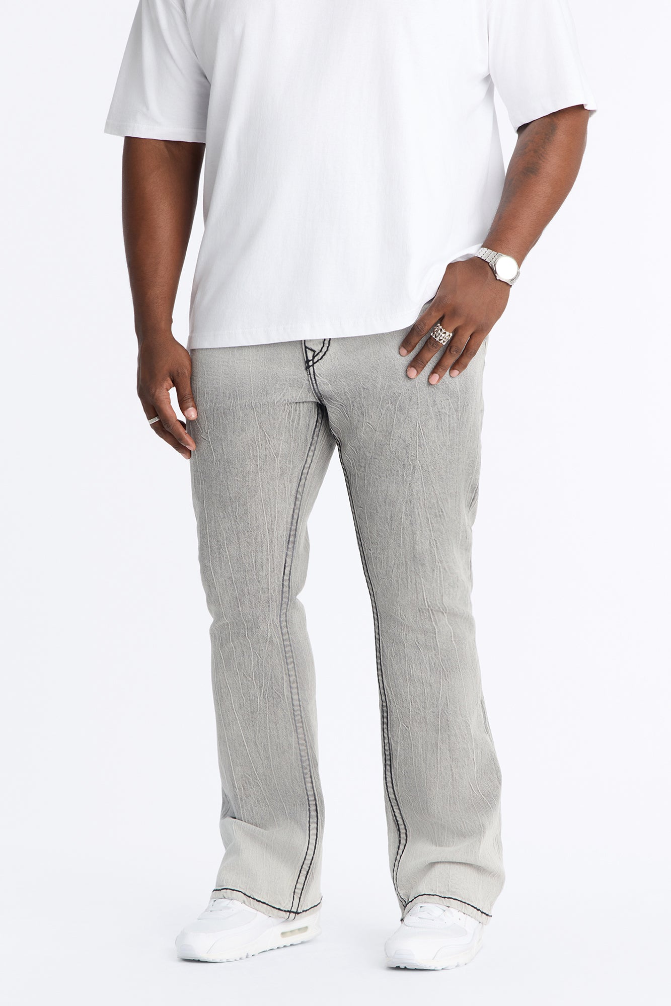 Heavy Stitch Sun Faded Stacked Skinny Flare Jeans - Grey image 4