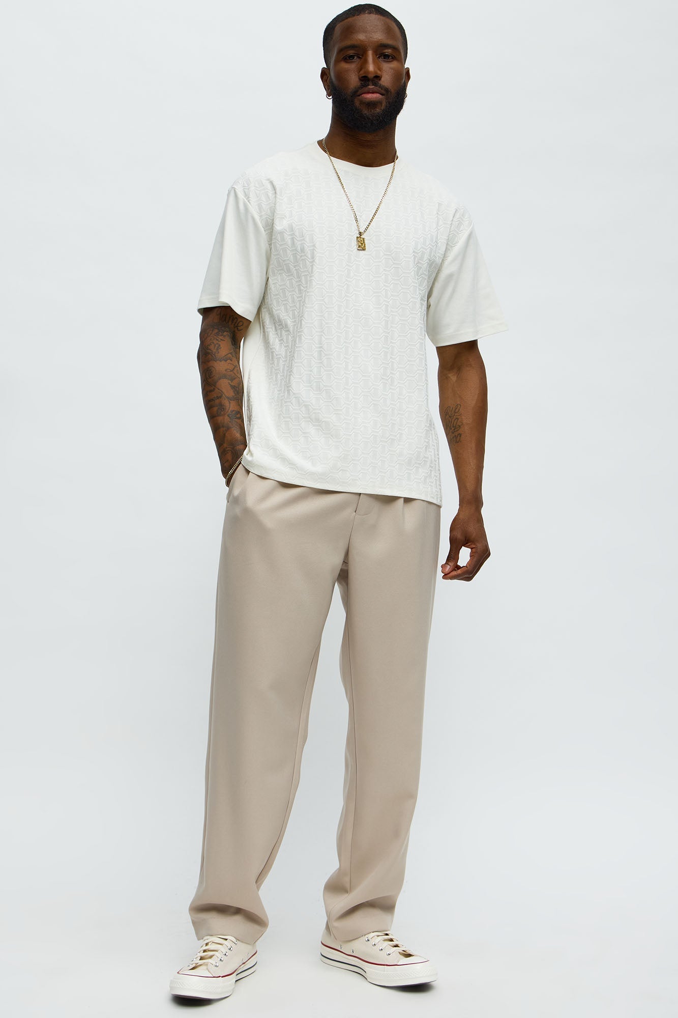 Textured Geometric Short Sleeve Tee - Off White image 2