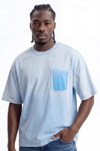 Inverse Pocket Wash Destructed Tee - Washed Blue image 1