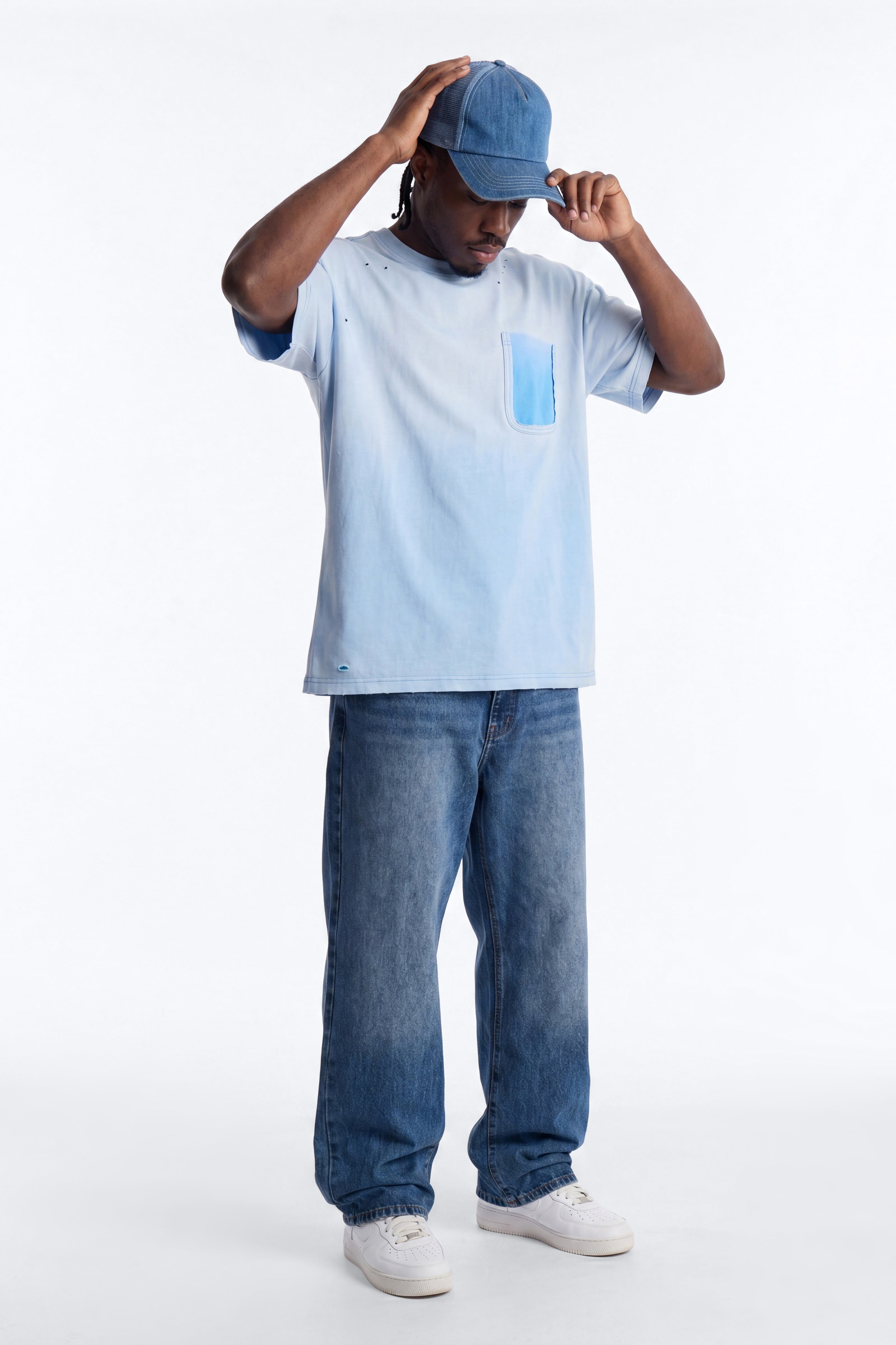 Inverse Pocket Wash Destructed Tee - Washed Blue image 2