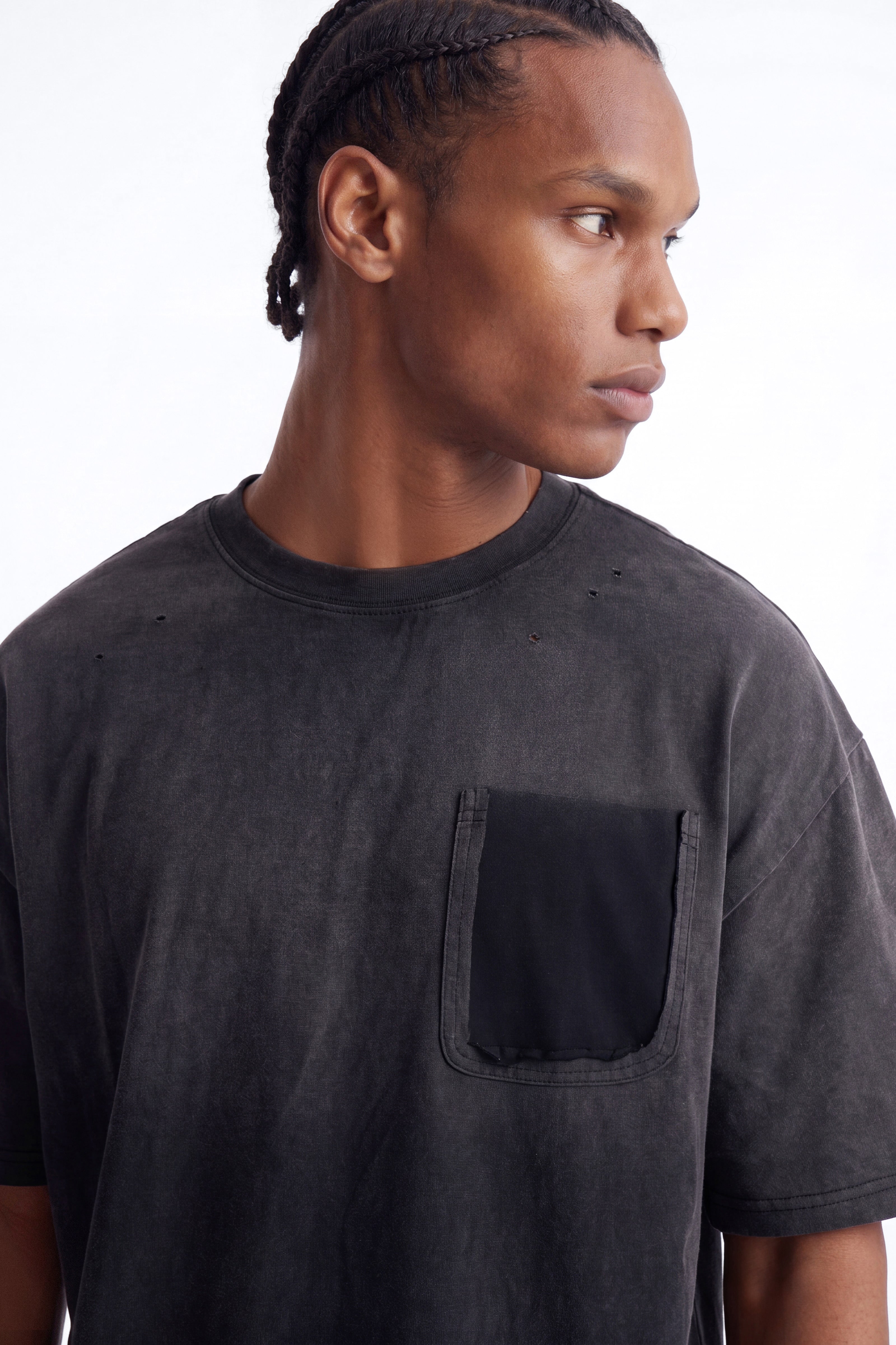 Inverse Pocket Wash Destructed Tee - Washed Black image 3