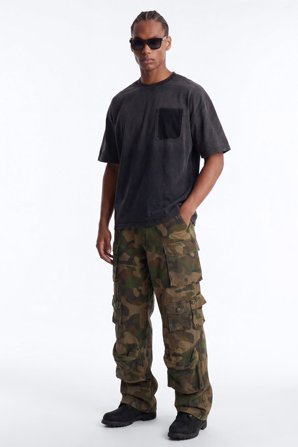Inverse Pocket Wash Destructed Tee - Washed Black image 2
