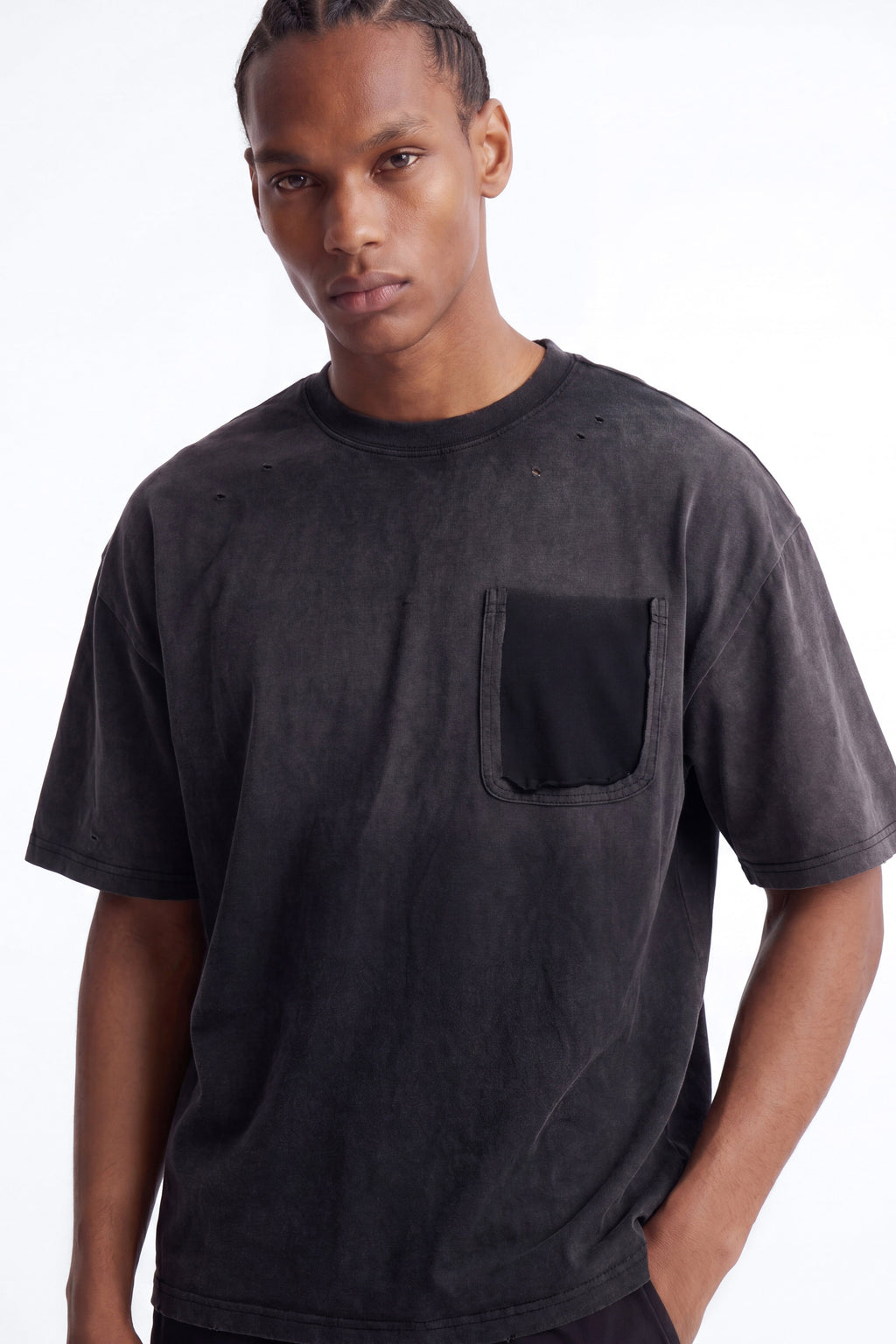Inverse Pocket Wash Destructed Tee - Washed Black image 1