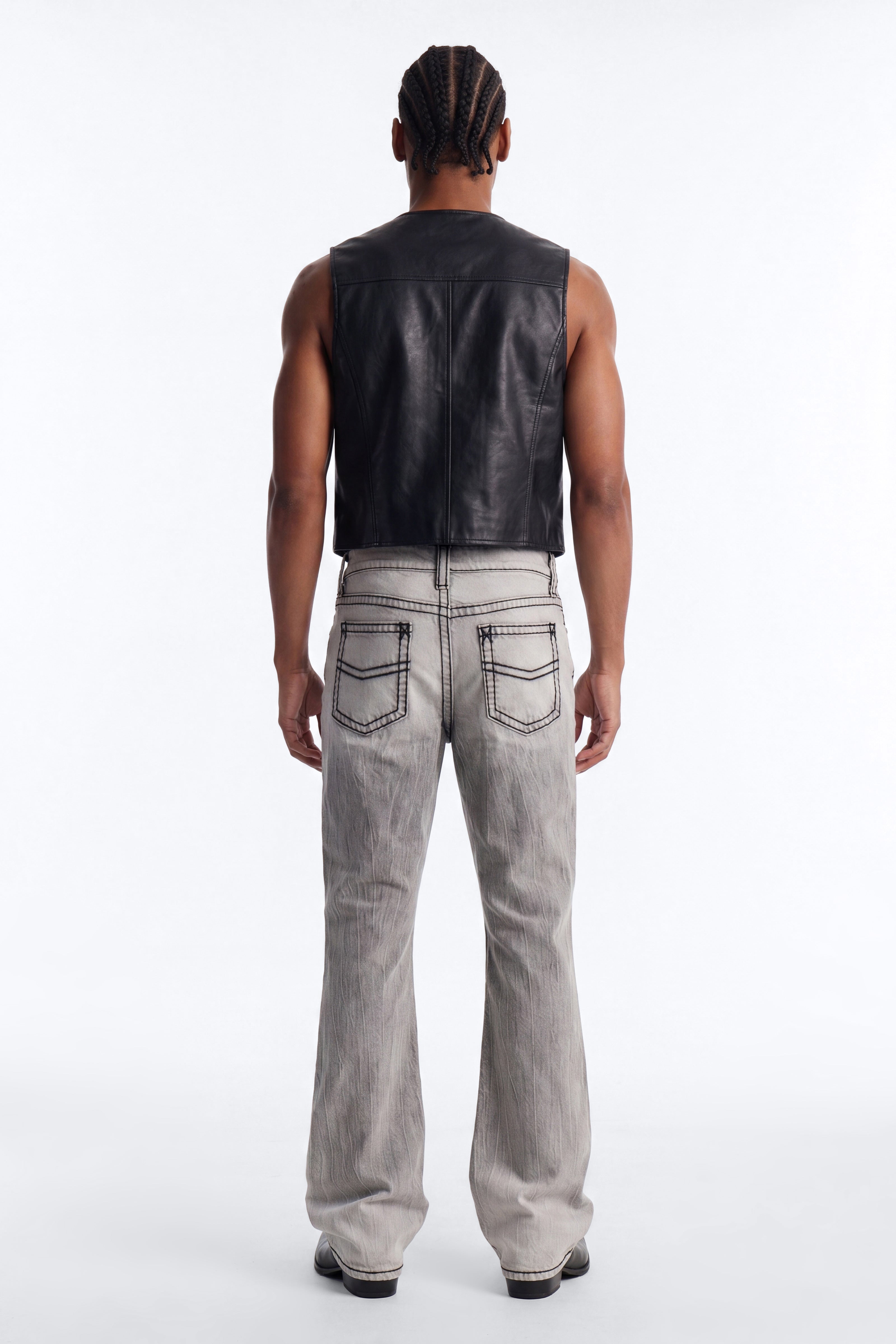 Heavy Stitch Sun Faded Stacked Skinny Flare Jeans - Grey image 3
