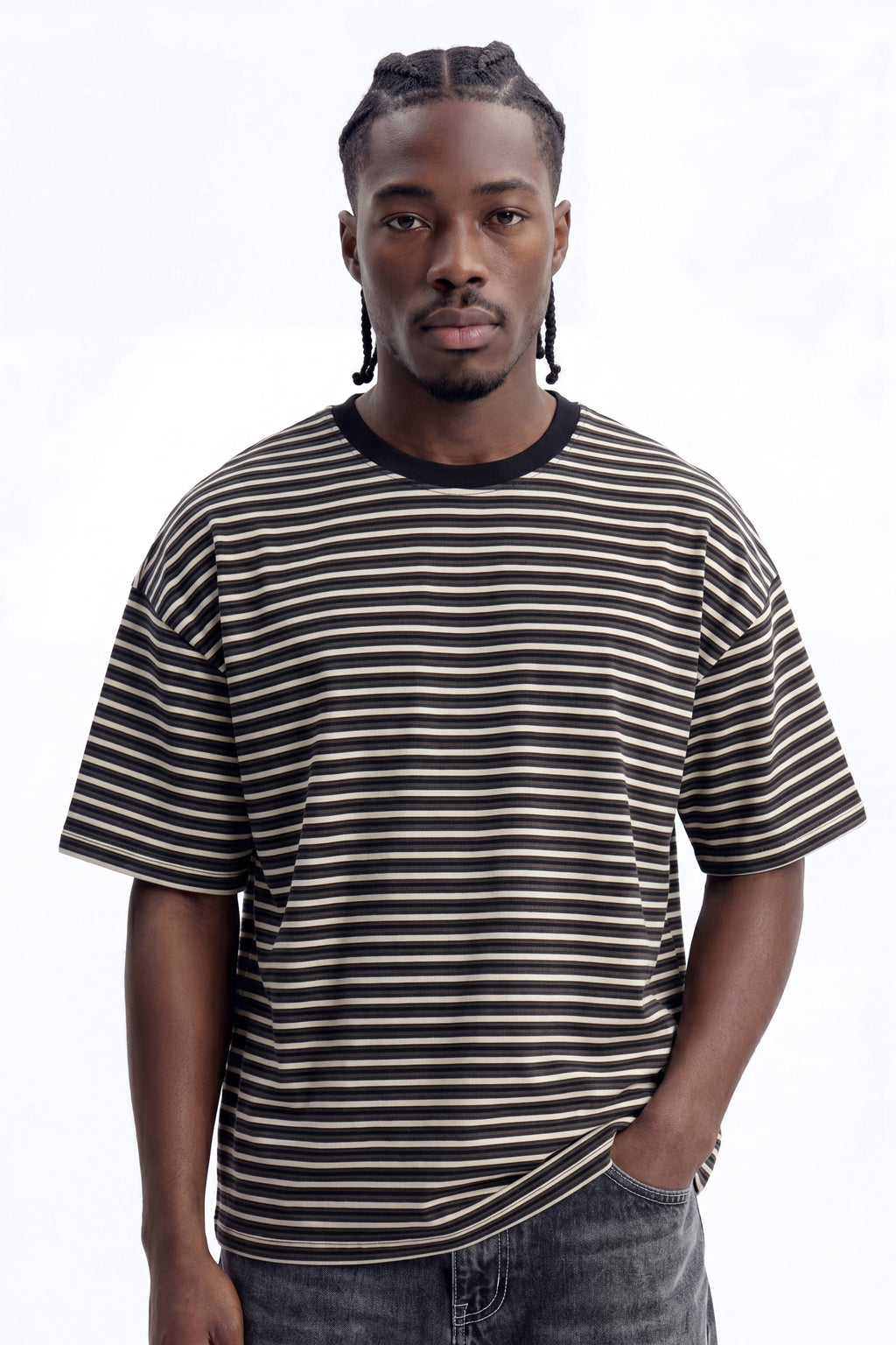 Tate Stripe Oversized Crewneck Tee - Black/combo image 1