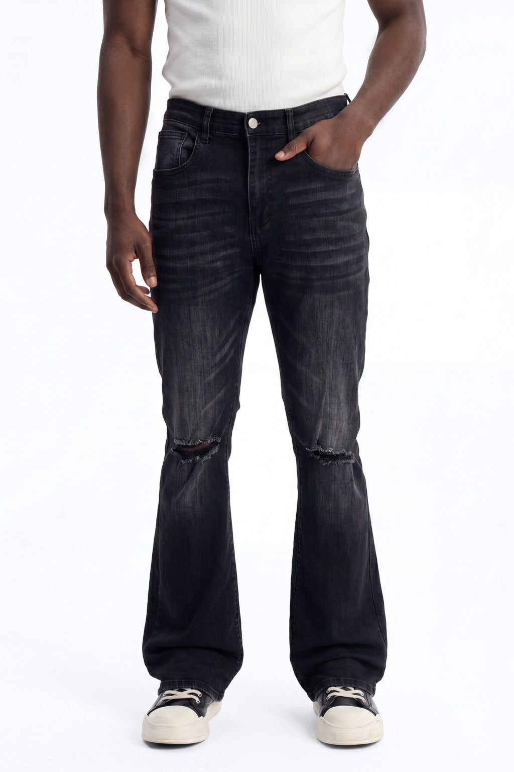 Stacked Skinny Flare Not Too Much Distressed Jean - Black image 1