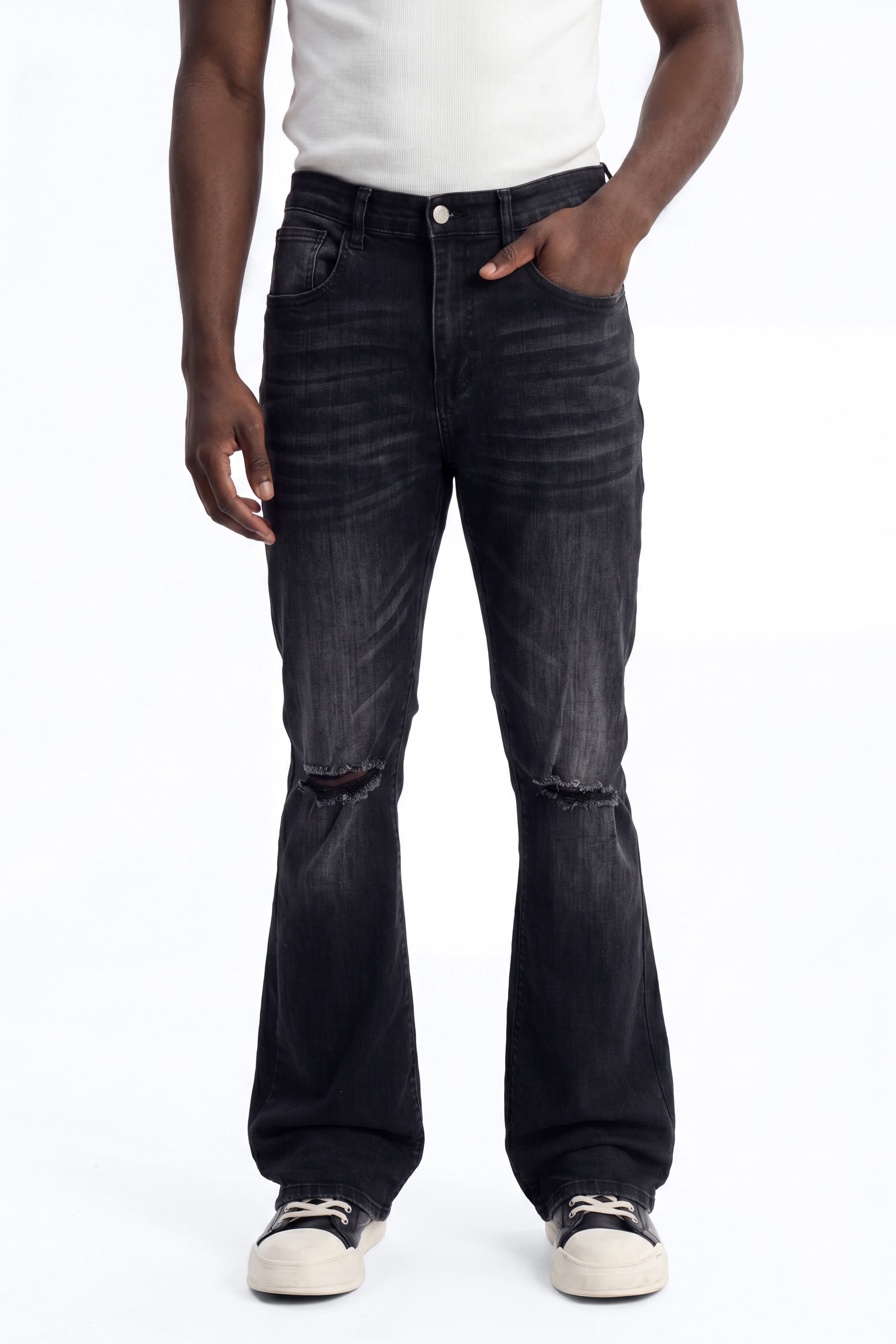 Stacked Skinny Flare Not Too Much Distressed Jean - Black image 1