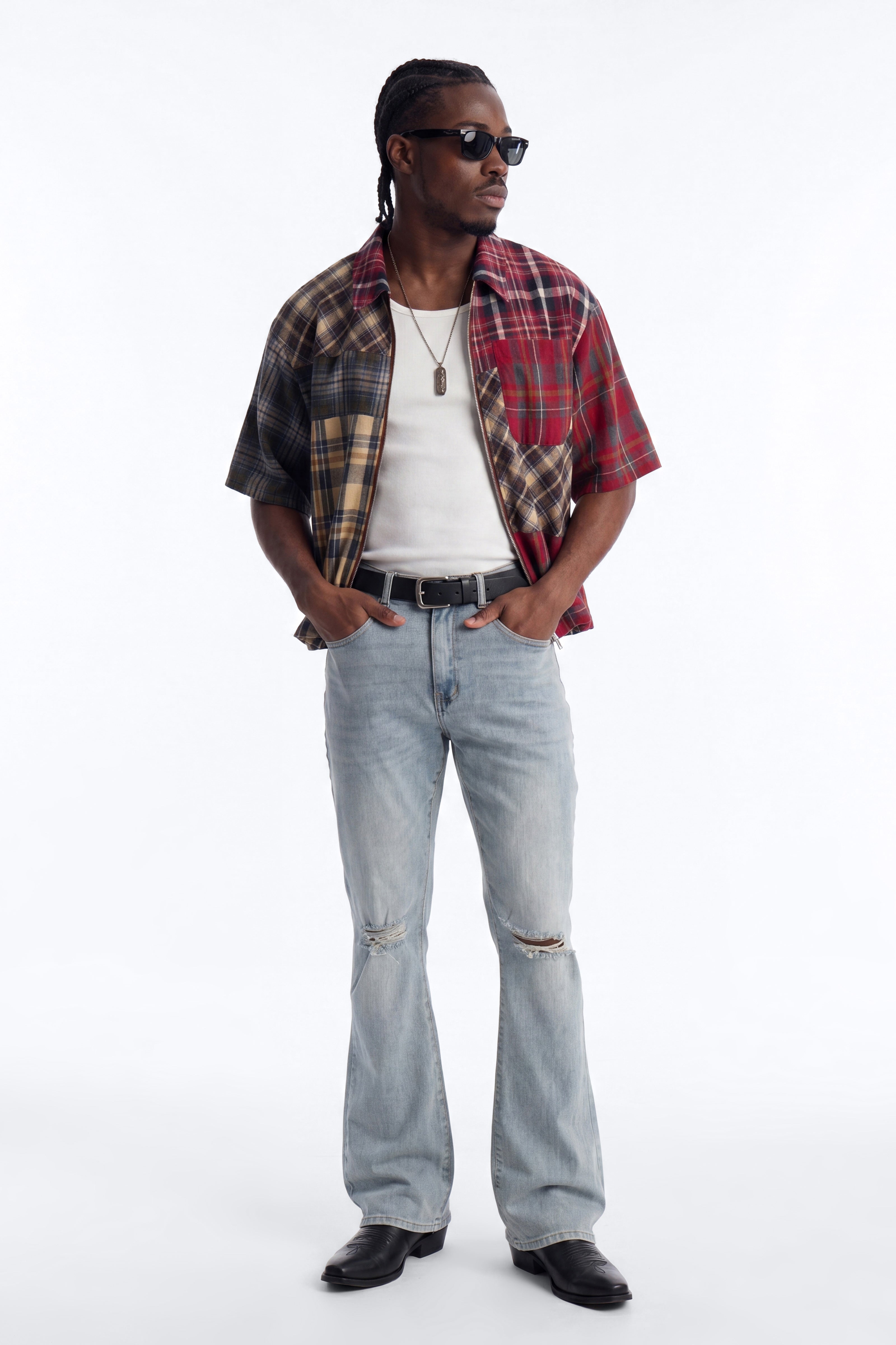 Stacked Skinny Flare Not Too Much Distressed Jean - Light Blue Wash image 2
