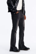 Stacked Skinny Flare Slit Dare Me Distressed Jean - Black Wash image 1