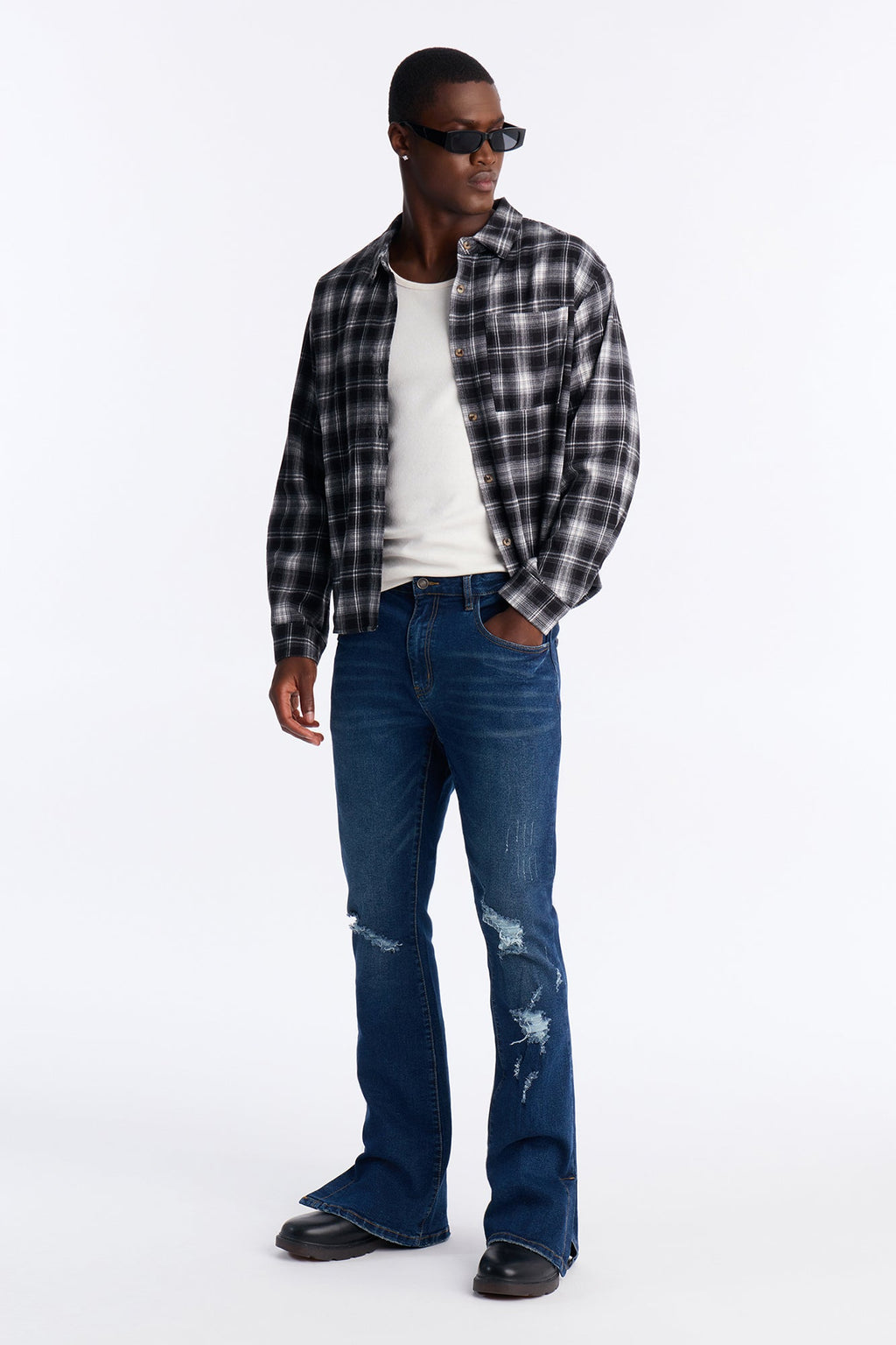 Stacked Skinny Flare Slit Dare Me Distressed Jean - Dark Wash image 1