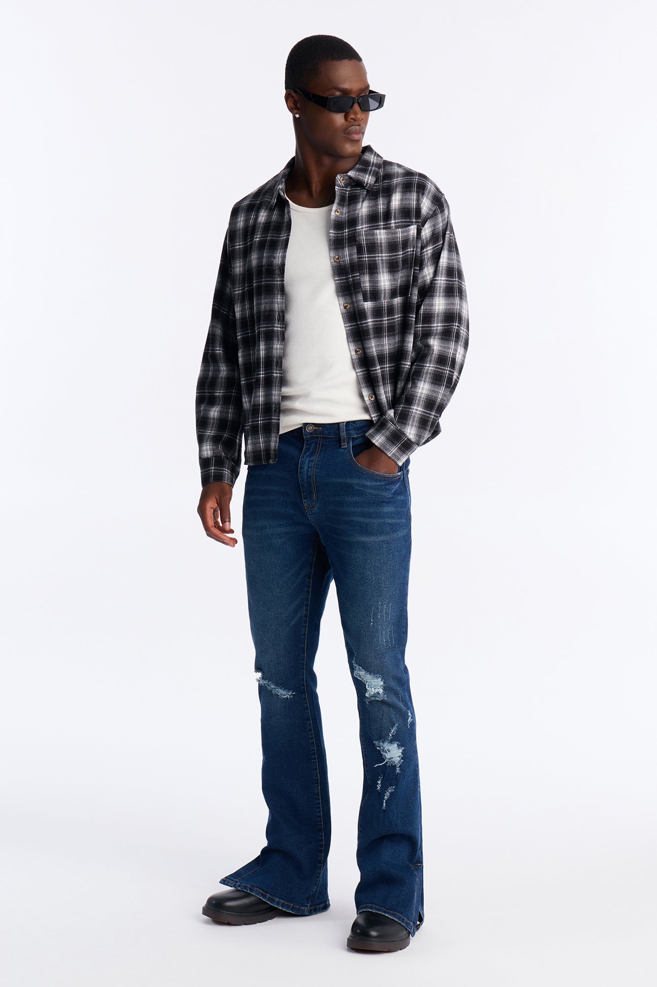 Stacked Skinny Flare Slit Dare Me Distressed Jean - Dark Wash image 1