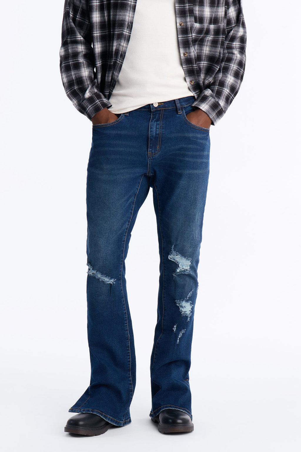 Stacked Skinny Flare Slit Dare Me Distressed Jean - Dark Wash image 2