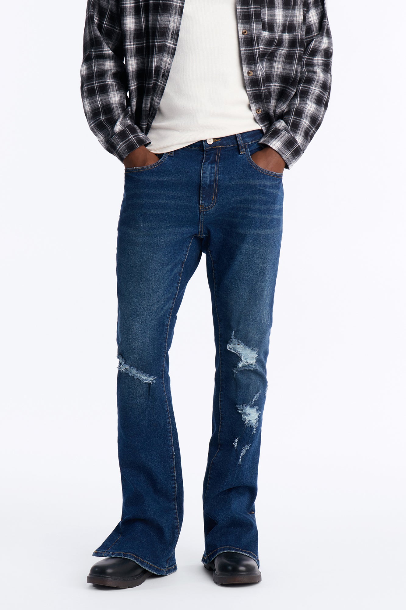 Stacked Skinny Flare Slit Dare Me Distressed Jean - Dark Wash image 2