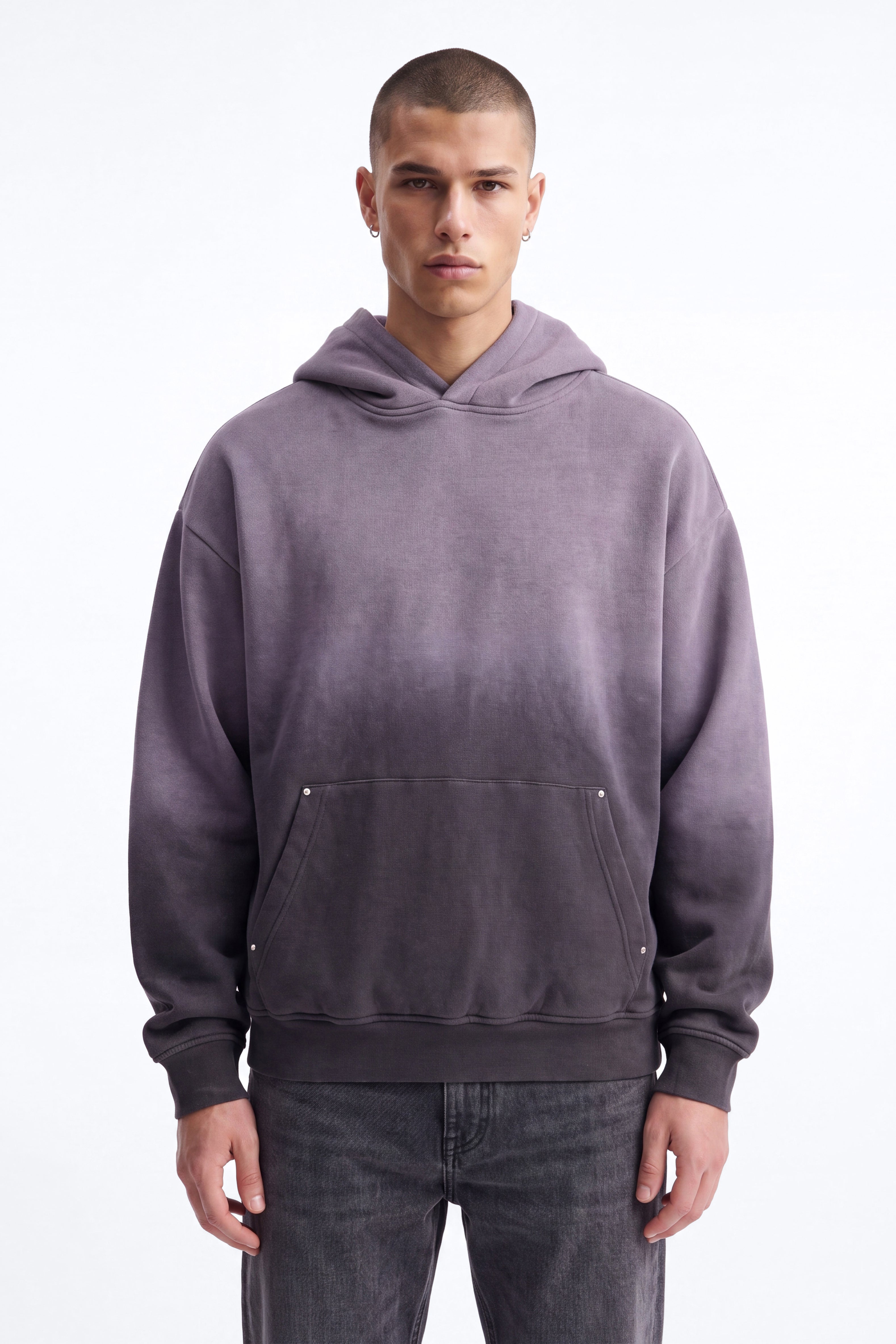 Kane Vintage Studded Oversized Hoodie - Washed Black image 1