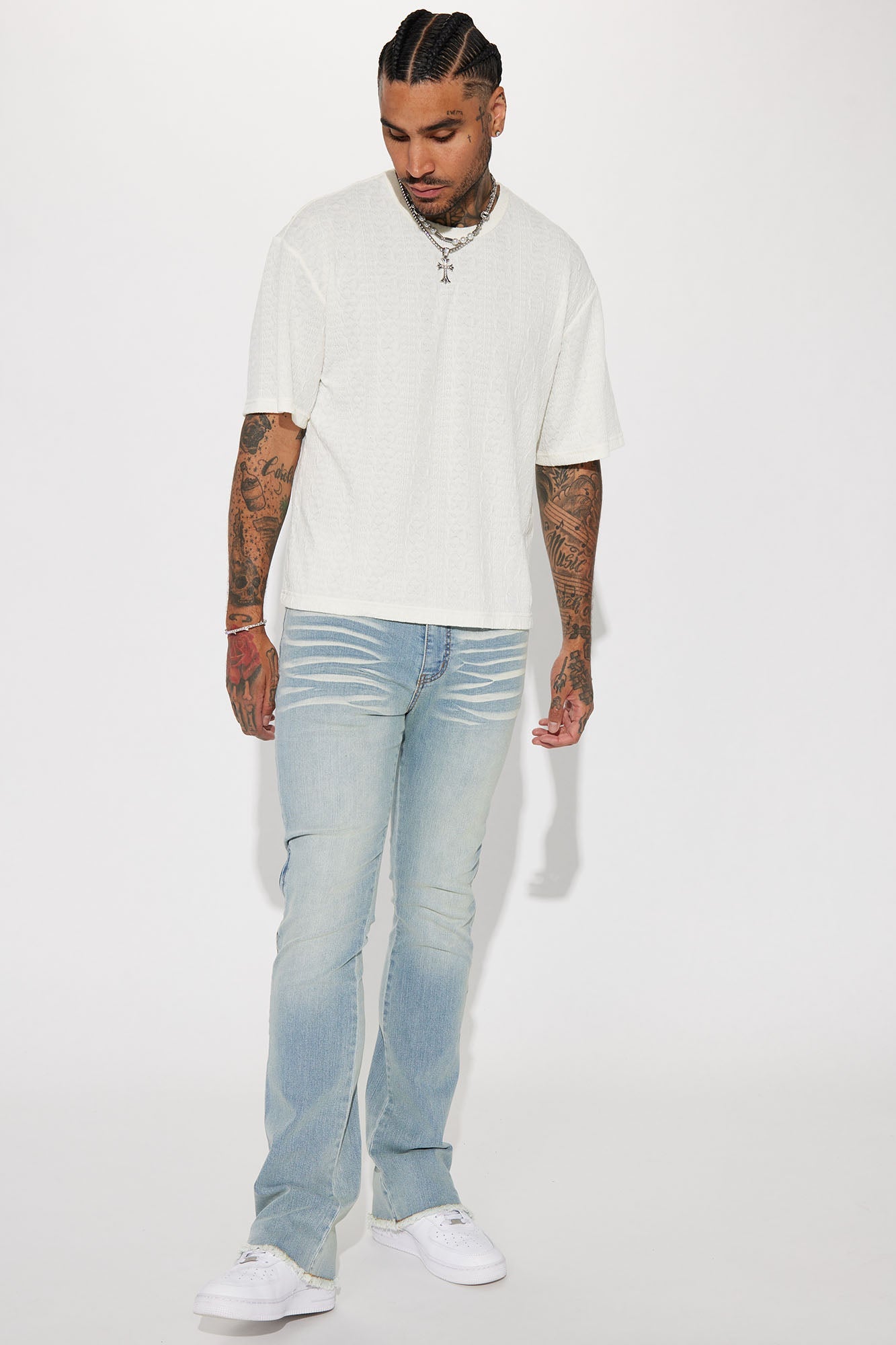 Along Side Zipper Stacked Skinny Flare Jeans - Light Blue Wash image 3