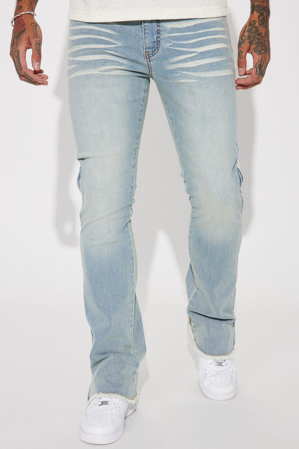 Along Side Zipper Stacked Skinny Flare Jeans - Light Blue Wash image 1