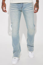 Along Side Zipper Stacked Skinny Flare Jeans - Light Blue Wash image 1