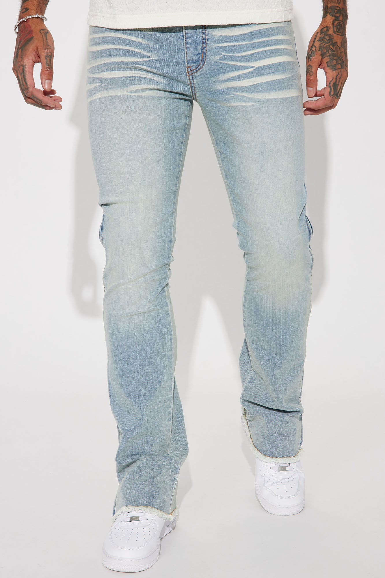 Along Side Zipper Stacked Skinny Flare Jeans - Light Blue Wash image 1