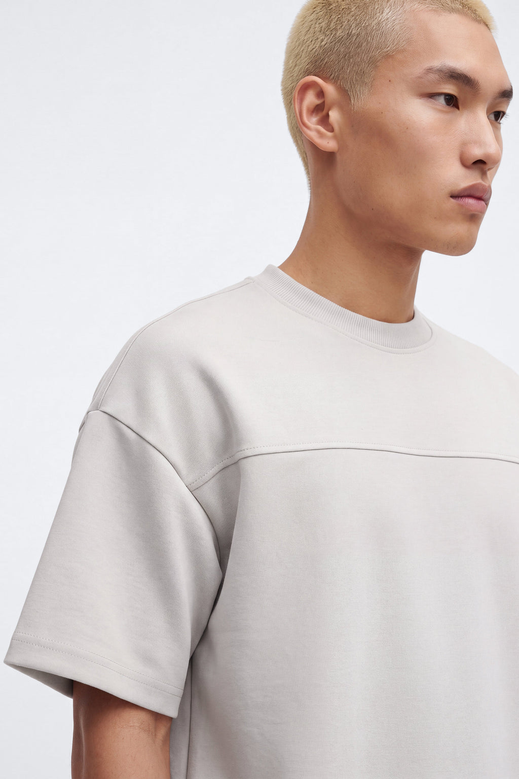 Structured Fleece Paneled Tee - Light Grey image 3